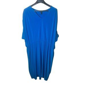 Lauren Ralph Lauren Womens Blue V-Neck Ruched Waist Knee-Length Dress size 20W